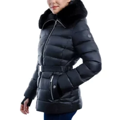 Cheap ❤️ Michael Kors 👩 Women's Belted Faux-Fur-Trim Hooded Puffer 🧥 Coat Dark Moss ⌛