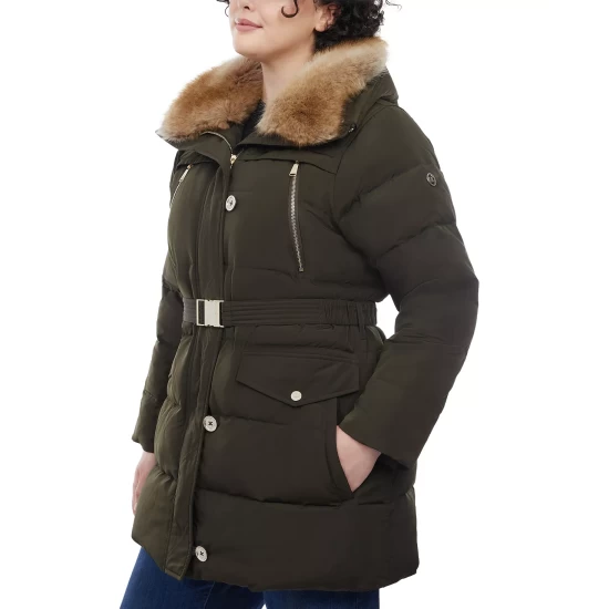 Coupon ⌛ Michael Kors 👩 Women's Plus Size Belted Faux-Fur-Collar Down Puffer 🧥 Coat, Created For Macy's Black 🎉 - Image 5