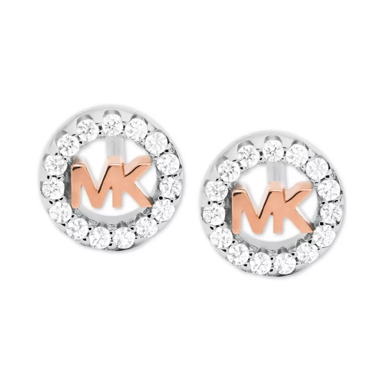 Top 10 🎁 Michael Kors Two-Tone Sterling Silver Cubic Zirconia & Logo Stud Earrings Redoverflw ⭐ - Image 2