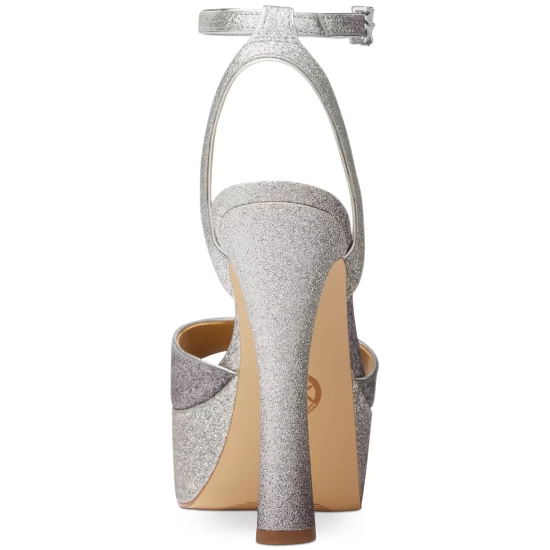 New ✔️ Michael Kors 👩 Women's Jenson Platform 🩴 Sandals Silver/ Black ✔️ - Image 4