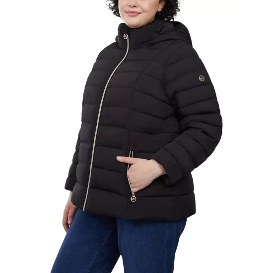 Best Pirce βοΈ Michael Kors π© Women's Plus Size Hooded Packable Down Puffer π§₯ Coat, Created For Macy's Navy 𧨠- Image 4