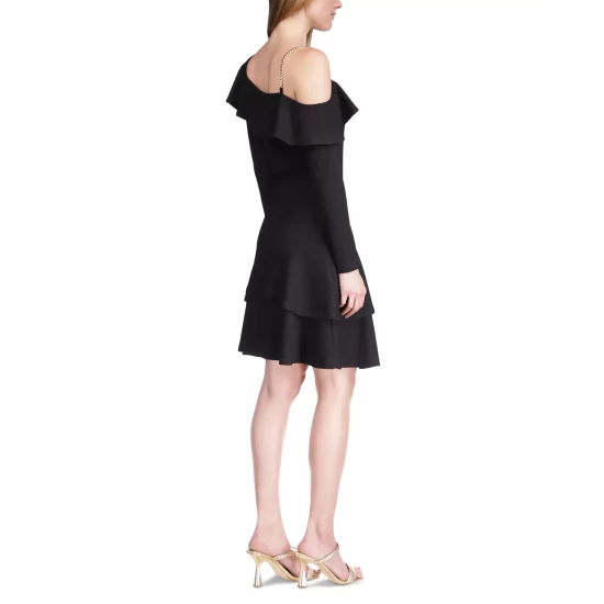 Coupon 🌟 Michael Kors 👩 Women's One-Sleeve Chain Mini 👗 Dress Black 🌟 - Image 4