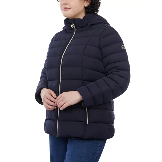 Best Pirce βοΈ Michael Kors π© Women's Plus Size Hooded Packable Down Puffer π§₯ Coat, Created For Macy's Navy 𧨠- Image 6