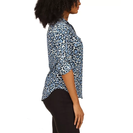 New ❤️ Michael Kors Wildcat-Print Zip-Front Top, Regular & Petite Sizes Tide Blue ✔️ - Image 5