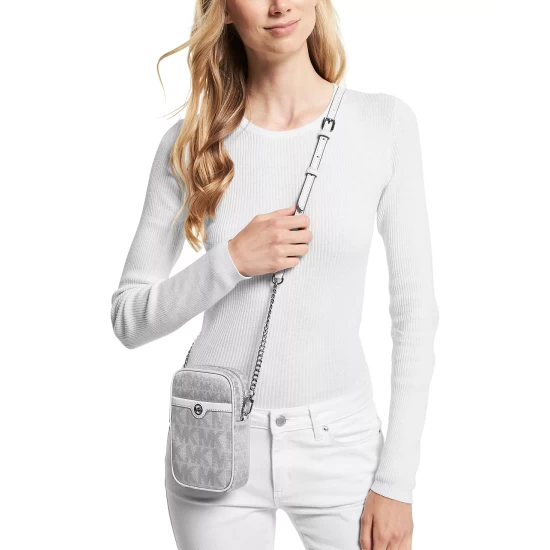 Best Pirce β€οΈ Michael Kors Signature Blaire Small North South Chain Camera Crossbody Silver π - Image 5