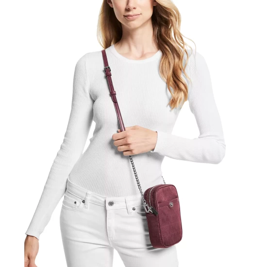 Best Pirce β€οΈ Michael Kors Signature Blaire Small North South Chain Camera Crossbody Silver π - Image 6