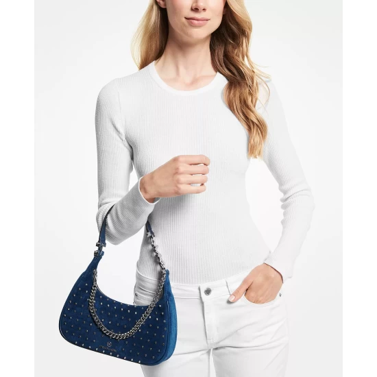 Best deal π― Michael Kors Piper Small Studded Leather Pouchette River Blue π - Image 4