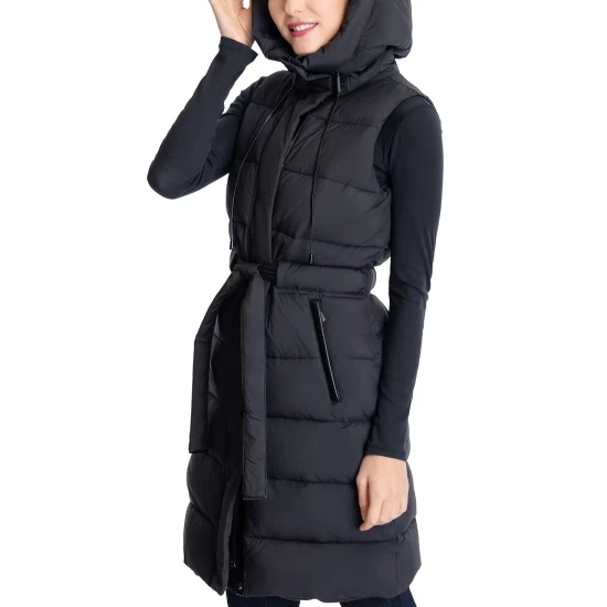 Wholesale π Michael Kors π© Women's Petite Faux-Leather-Trim Hooded Belted Vest Black π - Image 4