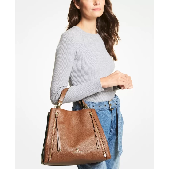 Best Pirce βοΈ Michael Kors Brooklyn Large Leather Grab Tote Brown/black π - Image 6