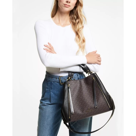 Best Pirce βοΈ Michael Kors Brooklyn Large Leather Grab Tote Brown/black π - Image 8