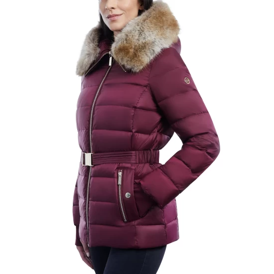 Cheap β€οΈ Michael Kors π© Women's Belted Faux-Fur-Trim Hooded Puffer π§₯ Coat Dark Moss β - Image 7