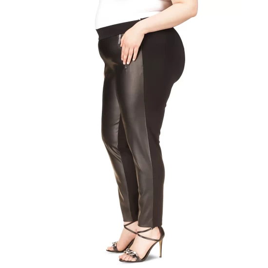 Deals π Michael Kors Plus Size Mixed-Media Skinny Pants Deep Black π - Image 4