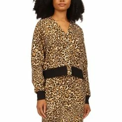 Brand new 😀 Michael Kors 👩 Women's Wildcat-Print Boyfriend Cardigan Husk Animal 🔥