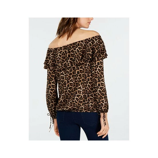 Best Pirce 💯 Michael Kors Cheetah-Print Ruffled Top, Regular & Petite Sizes Leopard 🛒 - Image 2