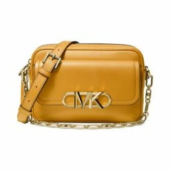Cheapest ❤️ Michael Kors Leather Parker Chain Swag Camera Crossbody Marigold 👏