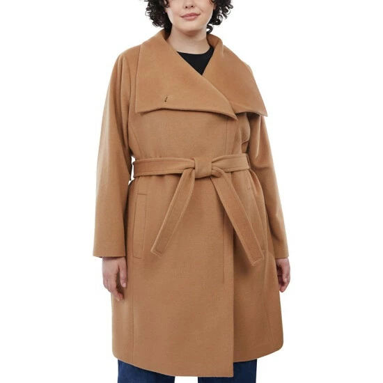 Best deal π― Michael Kors Plus Size Asymmetric Belted Wrap π§₯ Coat, Created For Macy's Camel π