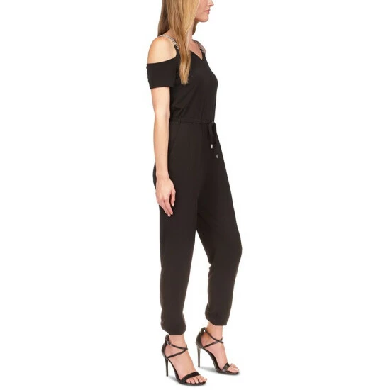 Coupon 🔥 Michael Kors 👩 Women's Chain Cold-Shoulder Jumpsuit Black 🎁 - Image 4