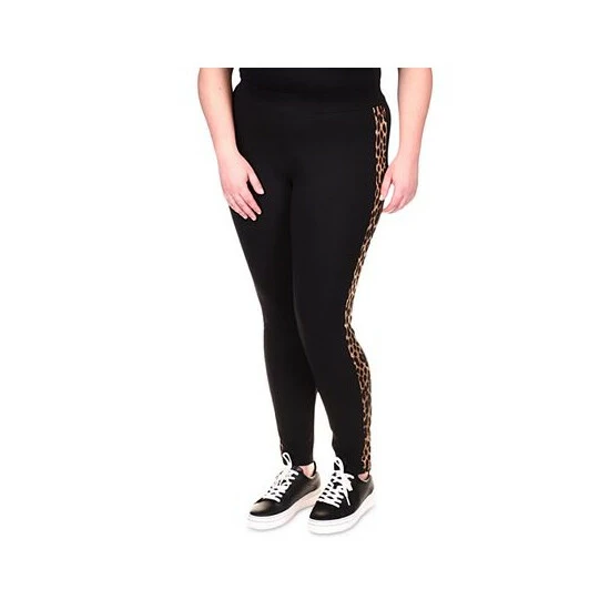 Coupon π Michael Kors Plus Size Cheetah-Striped Leggings Black 𧨠- Image 3