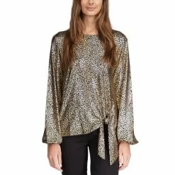 Best Pirce β Michael Kors π© Women's Metallic Cat-Print Tie-Front Top Black/gold π