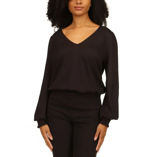 Hot Sale ⌛ Michael Kors 👩 Women's Smocked-Trimmed Top, Regular & Petite Dark Camel ✔️