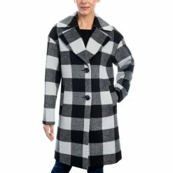 Brand new 😍 Michael Kors 👩 Women's Plaid Drop-Shoulder 🧥 Coat Black/ Bone 🛒