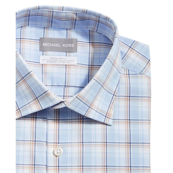 Promo 💯 Michael Kors Men's Regular-Fit Stretch Performance 👗 Dress 👕 Shirt Tan Multi 😉 - Image 2