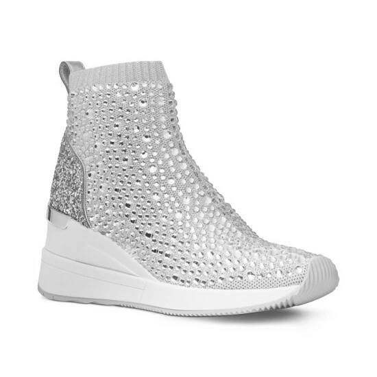 Outlet 🔔 Michael Kors 👩 Women's Skyler Embellished 👟 Sneaker Booties Silver 😉