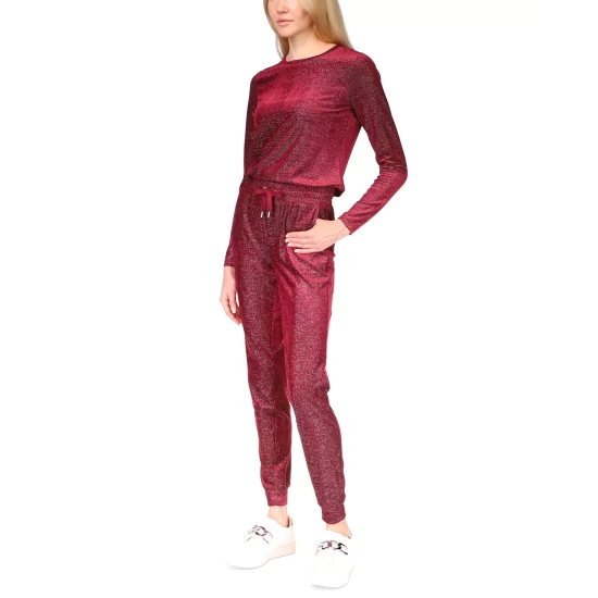 Best Pirce ๐คฉ Michael Kors Petite Velvet Shimmer Long Sleeve Top Dark Ruby ๐ฅ - Image 4