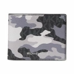 Budget 🎉 Michael Kors Men's Malone Monogram Camouflage Faux-Leather Slim Billfold Wallet Black Mult 🎉