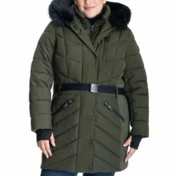 Brand new ๐ Michael Kors Plus Size Belted Faux-Fur-Trim Hooded Puffer ๐งฅ Coat, Created For Macy's Olive ๐