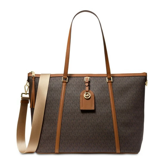 Outlet 💯 Michael Kors Signature Heritage Extra Large Travel Sleeve Tote Brown/acorn 😍