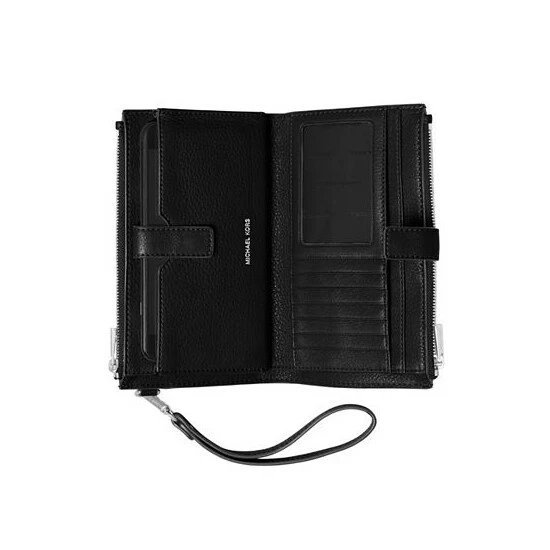 Promo โจ Michael Kors Adele Double-Zip Pebble Leather Phone Wristlet Black/silver ๐งจ - Image 2