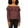 Outlet 💯 Michael Kors 👩 Women's Pop Paisley Off-The-Shoulder Top, Regular & Petite Royal Pink Paisley 🧨