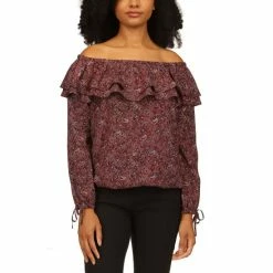 Outlet ๐ฏ Michael Kors ๐ฉ Women's Pop Paisley Off-The-Shoulder Top, Regular & Petite Royal Pink Paisley ๐งจ