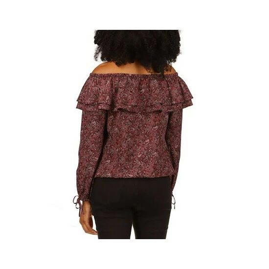 Outlet ๐ฏ Michael Kors ๐ฉ Women's Pop Paisley Off-The-Shoulder Top, Regular & Petite Royal Pink Paisley ๐งจ - Image 2