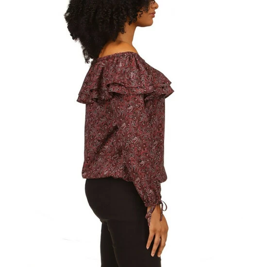 Outlet ๐ฏ Michael Kors ๐ฉ Women's Pop Paisley Off-The-Shoulder Top, Regular & Petite Royal Pink Paisley ๐งจ - Image 4