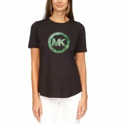 Promo ๐ฅฐ Michael Kors ๐ฉ Women's Printed Charm-Logo T-Shirt White ๐