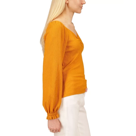 Budget 🎉 Michael Kors 👩 Women's Rouched Puff-Sleeve Top, Regular & Petite Marigold 😀 - Image 6