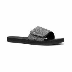 Top 10 🥰 Michael Kors 👩 Women's Rhinestone MK Logo Pool Slide 🩴 Sandals Anthracite Rhinestones 🧨