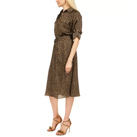 Buy ๐งจ Michael Kors ๐ฉ Women's Cheetah-Print Midi Utility ๐ Dress Olive Animal โ - Image 5
