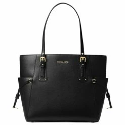 Best deal ⭐ Michael Kors Voyager East West Crossgrain Leather Tote Black/silver ✨