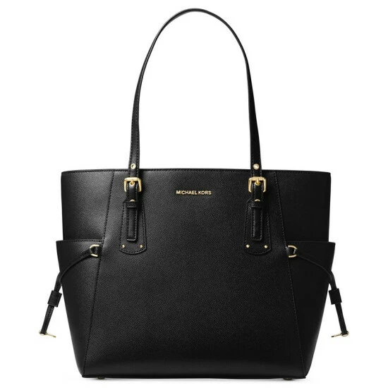Best deal ⭐ Michael Kors Voyager East West Crossgrain Leather Tote Black/silver ✨