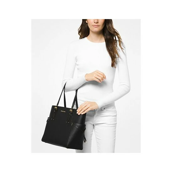 Best deal ⭐ Michael Kors Voyager East West Crossgrain Leather Tote Black/silver ✨ - Image 2