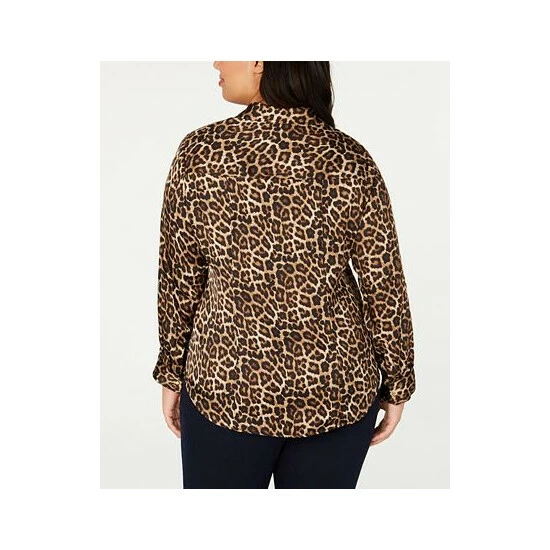 New โจ Michael Kors Plus Size Animal-Print Zip-Front Collared Top Leopard ๐ฅฐ - Image 2