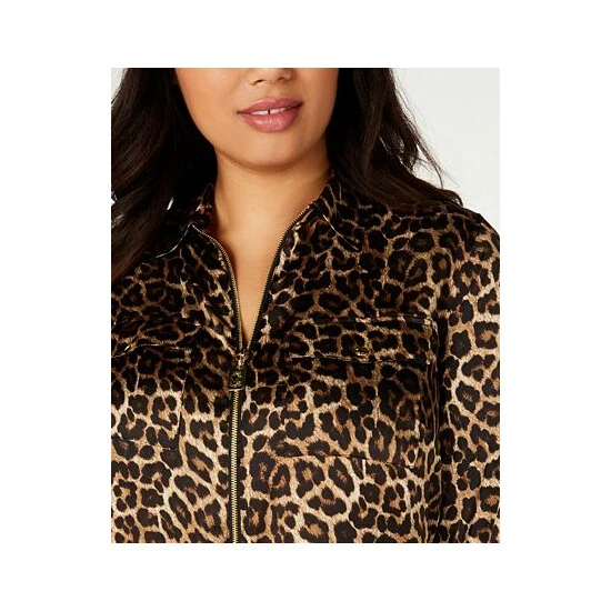 New โจ Michael Kors Plus Size Animal-Print Zip-Front Collared Top Leopard ๐ฅฐ - Image 3