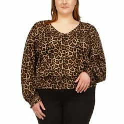 Wholesale 🛒 Michael Kors Plus Size Smocked-Hem Top Brown 🤩