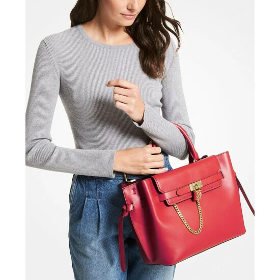 Wholesale 🥰 Michael Kors Hamilton Legacy Large Leather Belted Satchel Navy 🔥 - Image 4