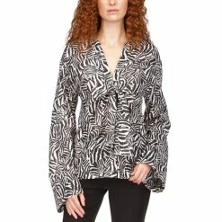 Brand new 🔥 Michael Kors 👩 Women's Metallic Zebra-Print Tie Top White/black ⌛