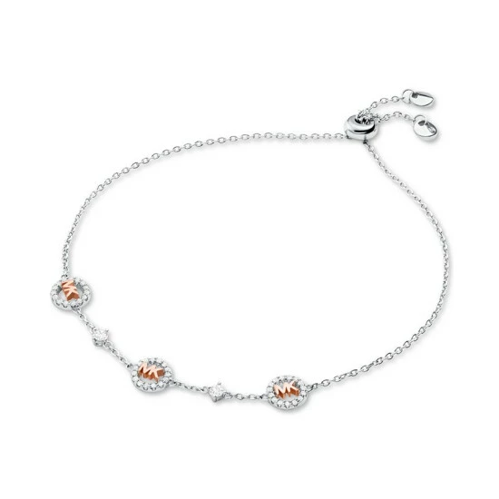 Wholesale π Michael Kors Two-Tone Sterling Silver Cubic Zirconia & Logo Station Slider Bracelet Redoverflw β