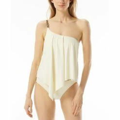 Hot Sale 👏 Michael Kors Logo-Chain One-Shoulder Tankini Top & Matching Bottoms 🧨